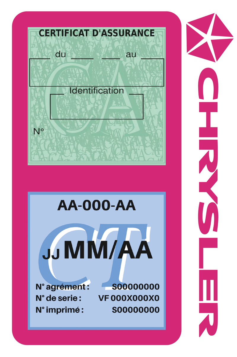 Porte Vignette Assurance Pare Brise Voiture Pour Chrysler | Double Étui Pochette Adhésive Autocollant Sticker Rose