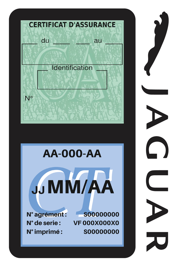 Porte Vignette Assurance Pare Brise Voiture Pour Jaguar | Double Étui Pochette Adhésive Autocollant Sticker Noir