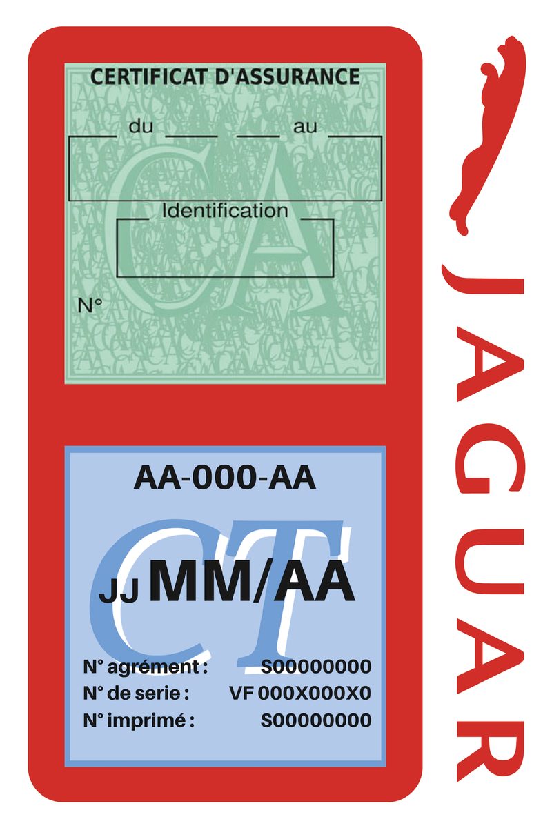 Porte Vignette Assurance Pare Brise Voiture Pour Jaguar | Double Étui Pochette Adhésive Autocollant Sticker Rouge