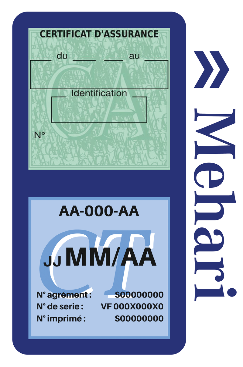 Porte Vignette Assurance Pare Brise Voiture Pour Mehari | Double Étui Pochette Adhésive Autocollant Sticker Bleu