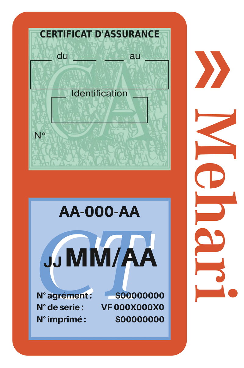 Porte Vignette Assurance Pare Brise Voiture Pour Mehari | Double Étui Pochette Adhésive Autocollant Sticker Orange