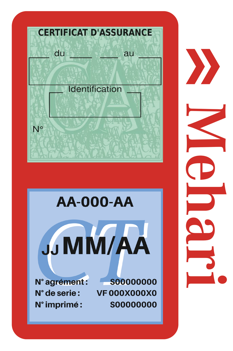 Porte Vignette Assurance Pare Brise Voiture Pour Mehari | Double Étui Pochette Adhésive Autocollant Sticker Rouge