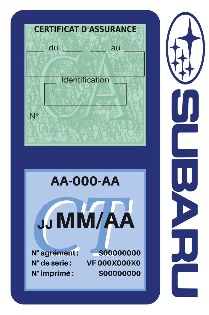 Porte Vignette Assurance Pare Brise Voiture Pour Subaru | Double Étui Pochette Adhésive Autocollant Sticker Bleu