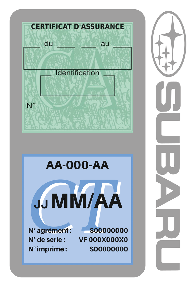 Porte Vignette Assurance Pare Brise Voiture Pour Subaru | Double Étui Pochette Adhésive Autocollant Sticker Gris