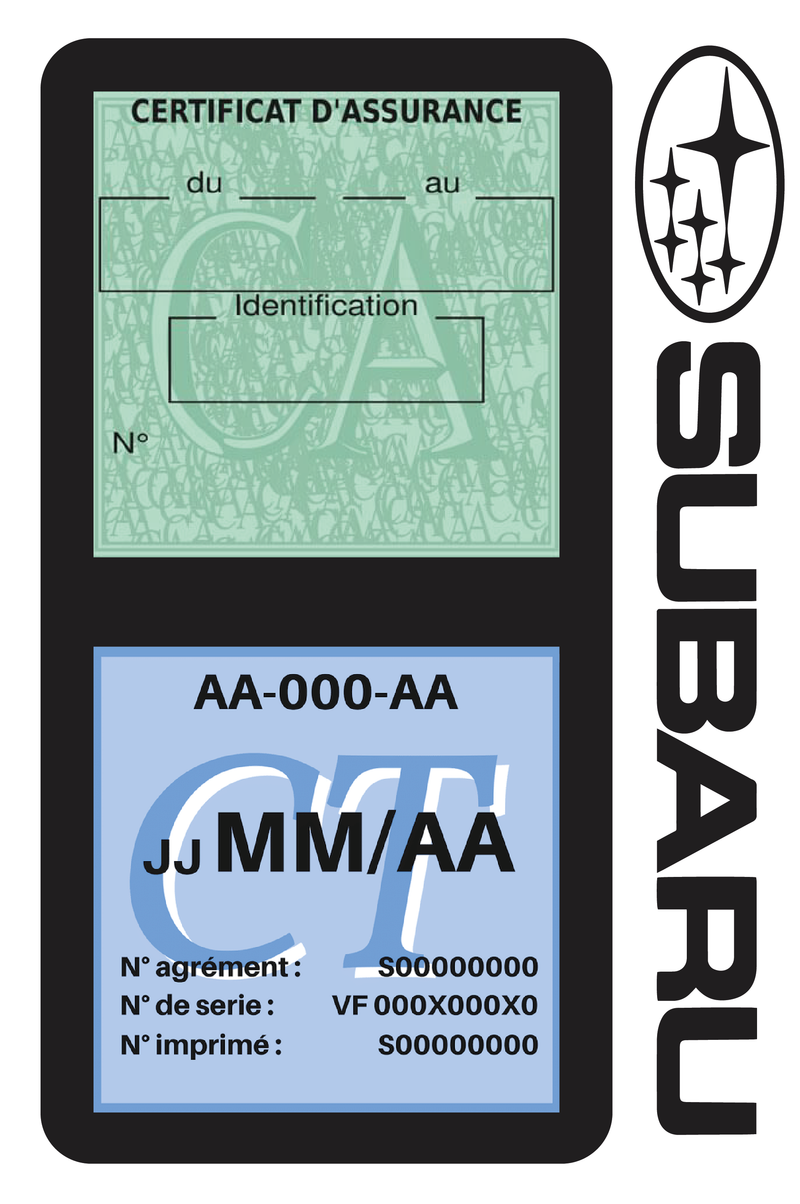 Porte Vignette Assurance Pare Brise Voiture Pour Subaru | Double Étui Pochette Adhésive Autocollant Sticker Orange