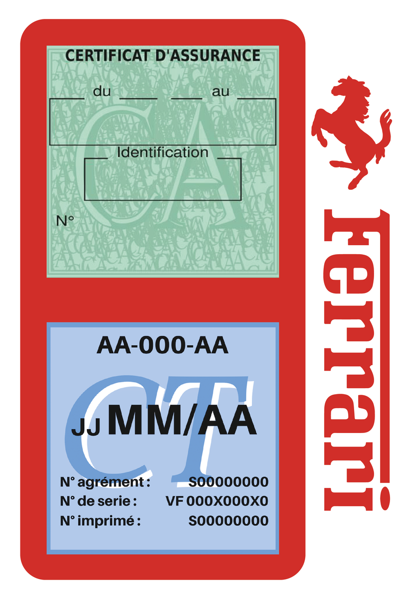 Porte Vignette Assurance Pare Brise Voiture Pour Ferrari | Double Étui Pochette Adhésive Autocollant Sticker Rouge