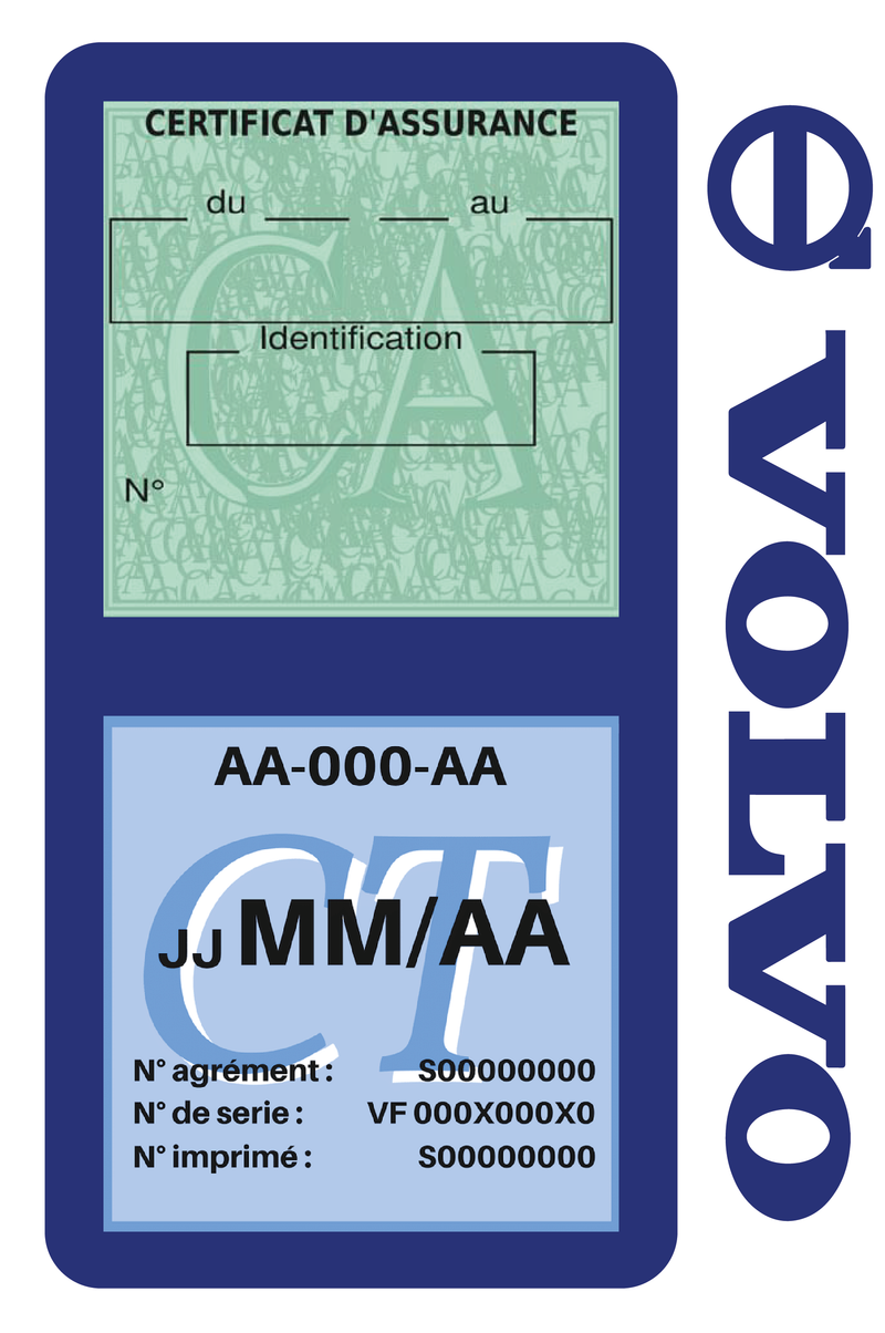 Porte Vignette Assurance Pare Brise Voiture Pour Volvo | Double Étui Pochette Adhésive Autocollant Sticker Bleu