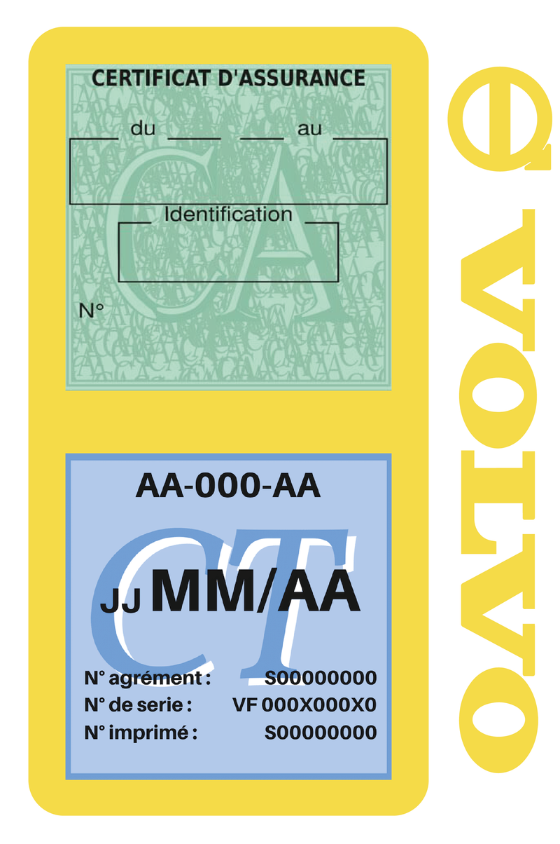 Porte Vignette Assurance Pare Brise Voiture Pour Volvo | Double Étui Pochette Adhésive Autocollant Sticker Jaune