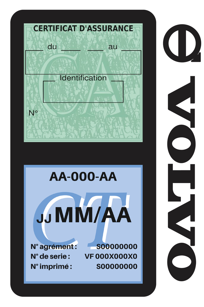 Porte Vignette Assurance Pare Brise Voiture Pour Volvo | Double Étui Pochette Adhésive Autocollant Sticker Noir