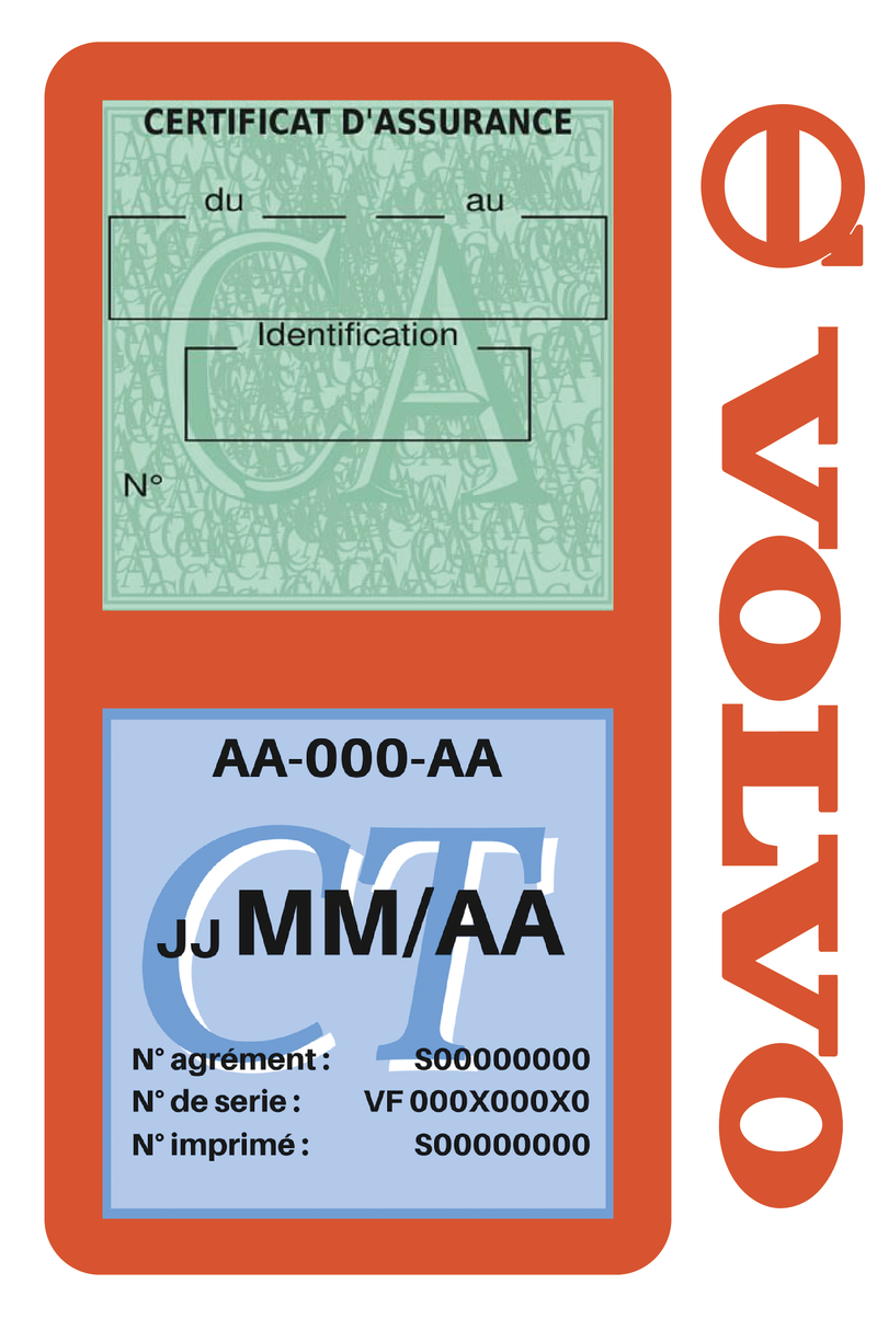 Porte Vignette Assurance Pare Brise Voiture Pour Volvo | Double Étui Pochette Adhésive Autocollant Sticker Orange
