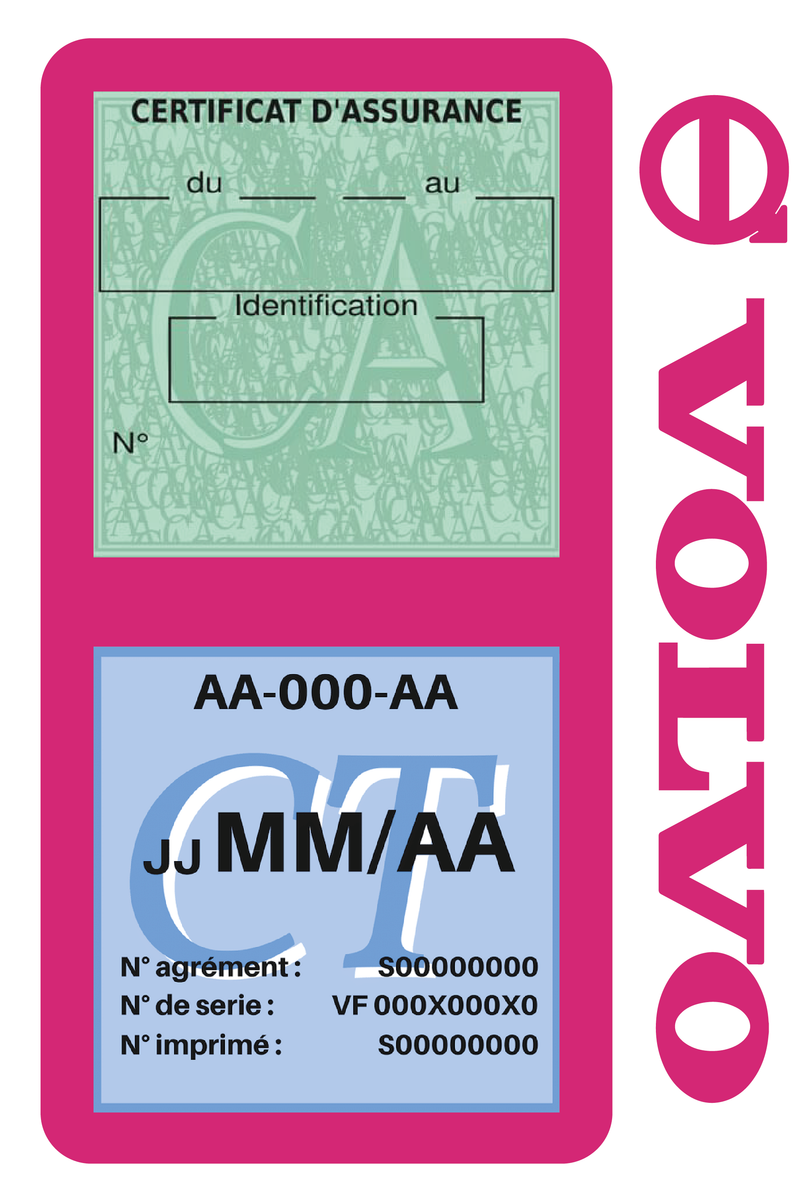 Porte Vignette Assurance Pare Brise Voiture Pour Volvo | Double Étui Pochette Adhésive Autocollant Sticker Rose