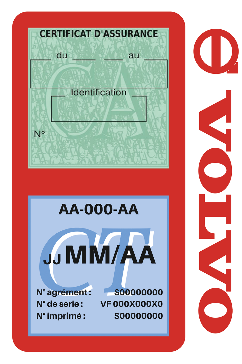 Porte Vignette Assurance Pare Brise Voiture Pour Volvo | Double Étui Pochette Adhésive Autocollant Sticker Rouge
