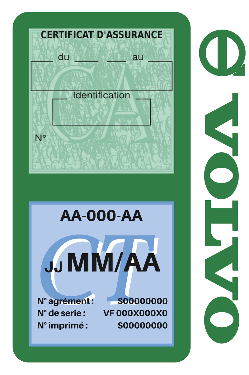 Porte Vignette Assurance Pare Brise Voiture Pour Volvo | Double Étui Pochette Adhésive Autocollant Sticker Vert