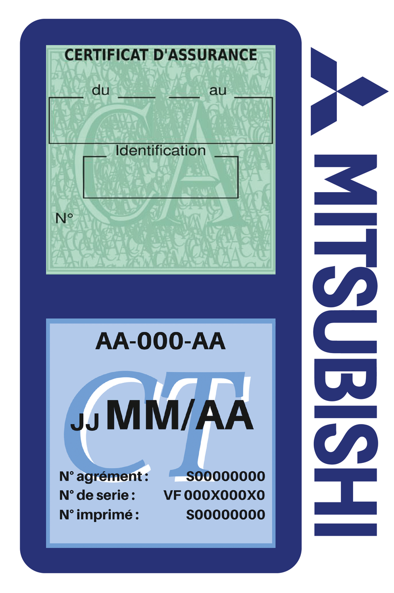 Porte Vignette Assurance Pare Brise Voiture Pour Mitsubishi | Double Étui Pochette Adhésive Autocollant Sticker Bleu