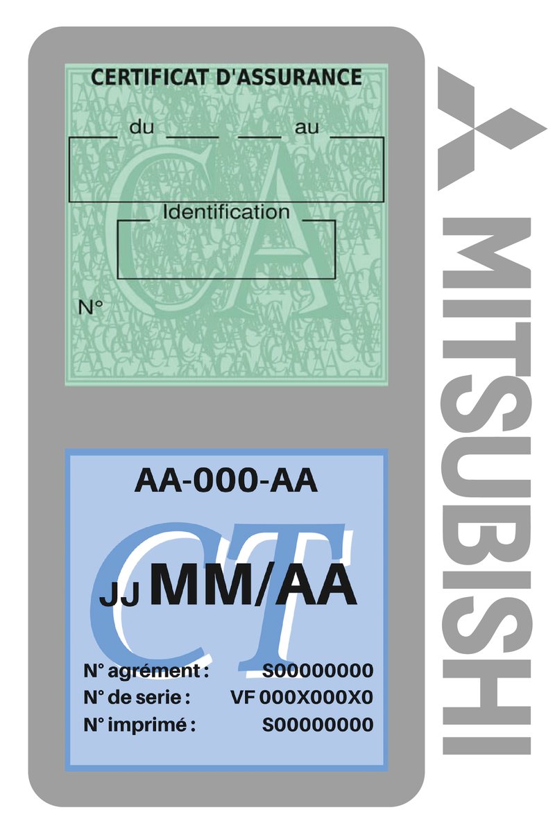 Porte Vignette Assurance Pare Brise Voiture Pour Mitsubishi | Double Étui Pochette Adhésive Autocollant Sticker Gris