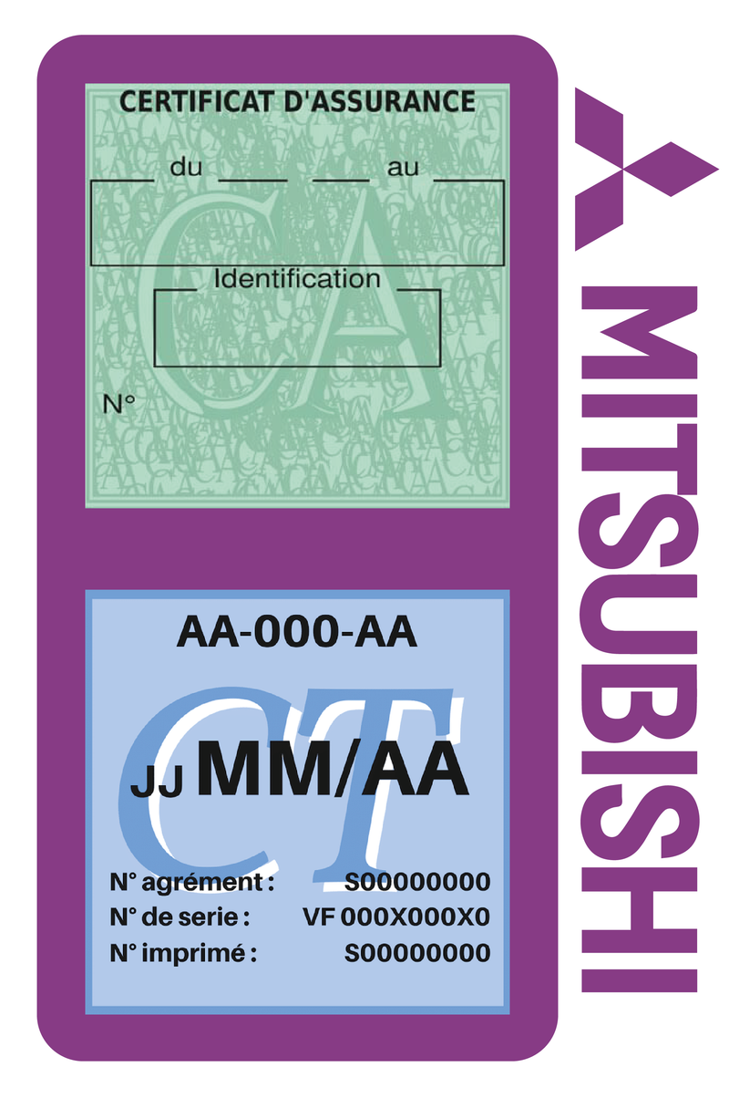 Porte Vignette Assurance Pare Brise Voiture Pour Mitsubishi | Double Étui Pochette Adhésive Autocollant Sticker Mauve