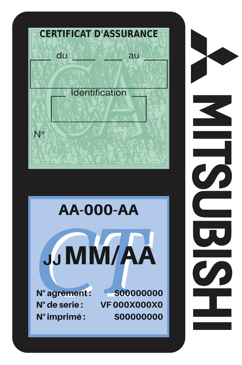 Porte Vignette Assurance Pare Brise Voiture Pour Mitsubishi | Double Étui Pochette Adhésive Autocollant Sticker Noir