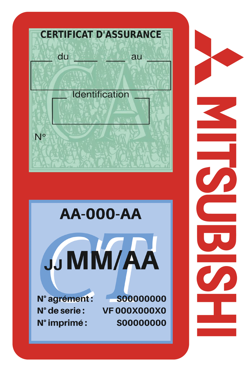 Porte Vignette Assurance Pare Brise Voiture Pour Mitsubishi | Double Étui Pochette Adhésive Autocollant Sticker Rouge