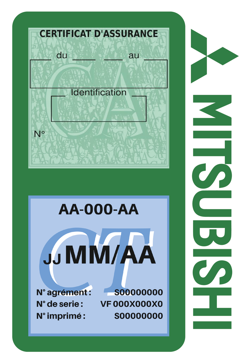 Porte Vignette Assurance Pare Brise Voiture Pour Mitsubishi | Double Étui Pochette Adhésive Autocollant Sticker Vert