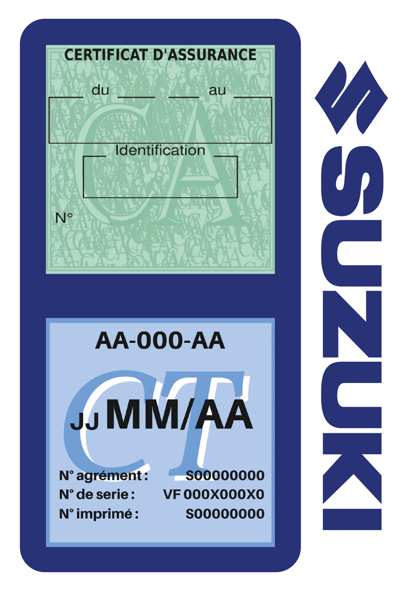 Porte Vignette Assurance Pare Brise Voiture Pour Suzuki | Double Étui Pochette Adhésive Autocollant Sticker Bleu
