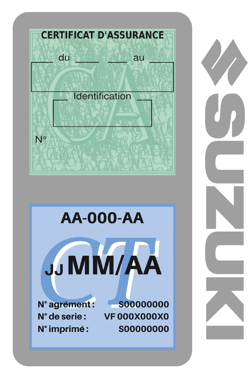 Porte Vignette Assurance Pare Brise Voiture Pour Suzuki | Double Étui Pochette Adhésive Autocollant Sticker Gris