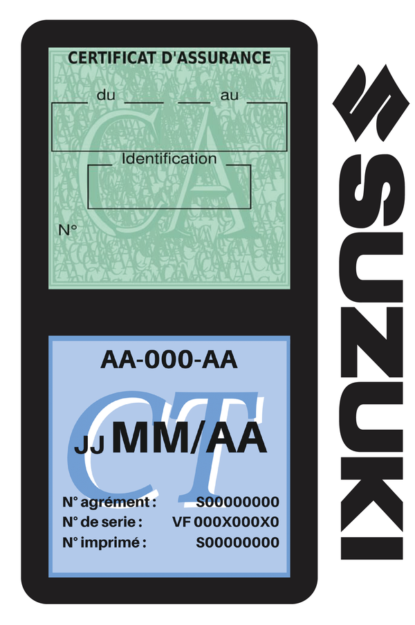 Porte Vignette Assurance Pare Brise Voiture Pour Suzuki | Double Étui Pochette Adhésive Autocollant Sticker Noir