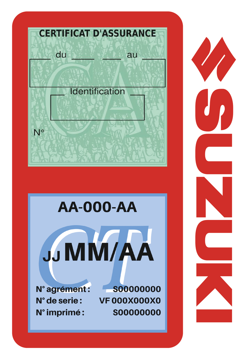 Porte Vignette Assurance Pare Brise Voiture Pour Suzuki | Double Étui Pochette Adhésive Autocollant Sticker Rouge