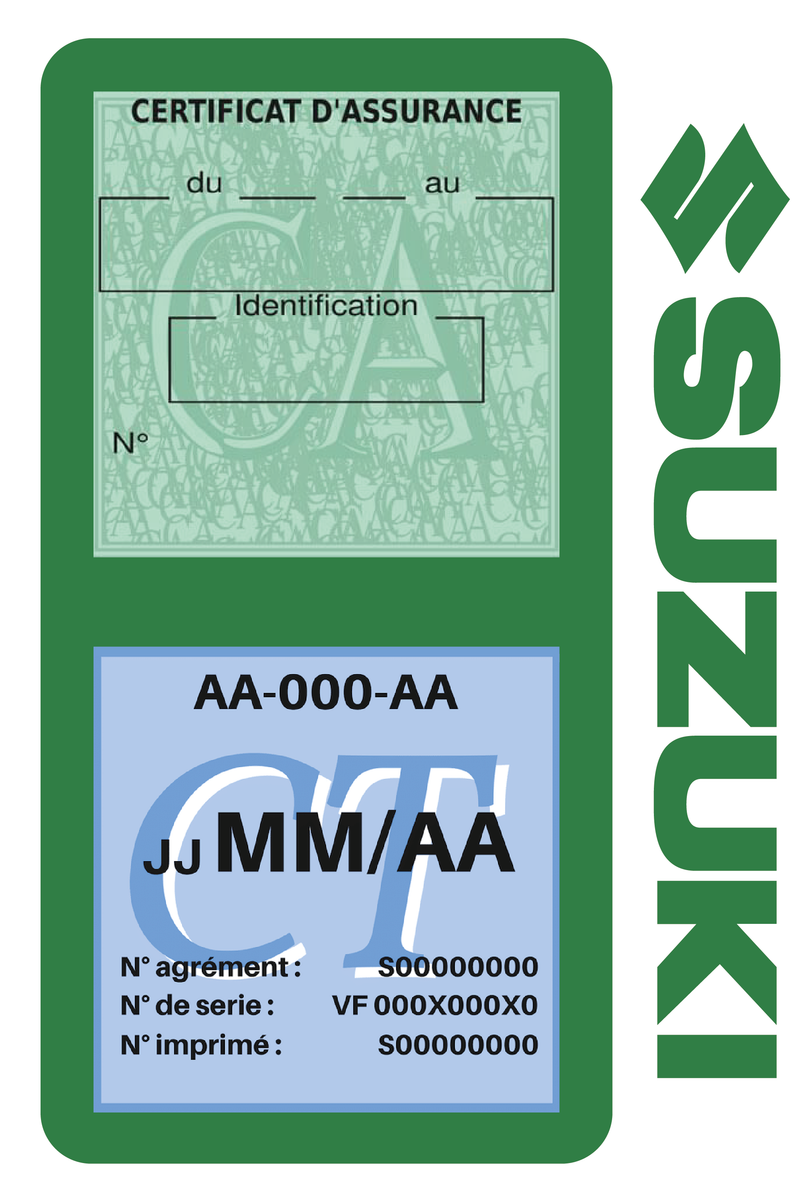 Porte Vignette Assurance Pare Brise Voiture Pour Suzuki | Double Étui Pochette Adhésive Autocollant Sticker Vert