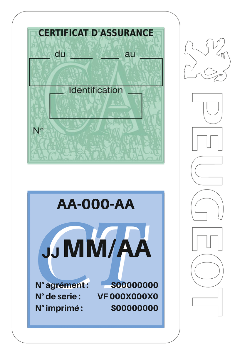 Porte Vignette Assurance Pare Brise Voiture Pour Peugeot Ancien Logo | Double Étui Pochette Adhésive Autocollant Sticker Blanc