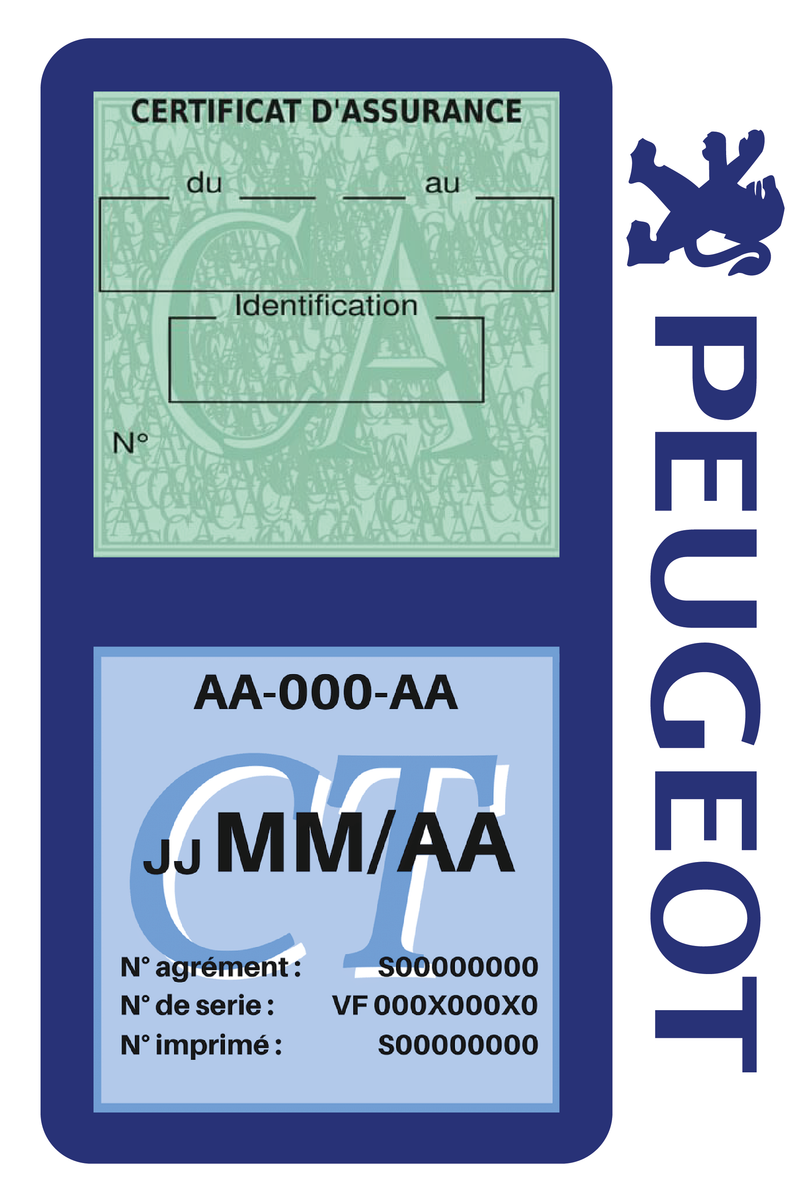 Porte Vignette Assurance Pare Brise Voiture Pour Peugeot Ancien Logo | Double Étui Pochette Adhésive Autocollant Sticker Bleu