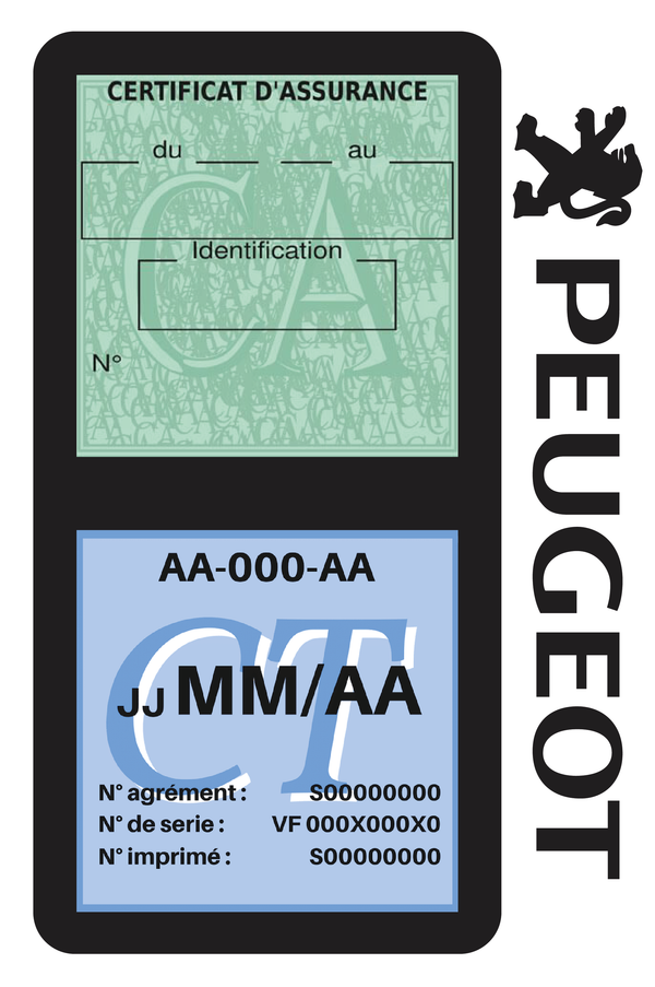 Porte Vignette Assurance Pare Brise Voiture Pour Peugeot Ancien Logo | Double Étui Pochette Adhésive Autocollant Sticker Noir