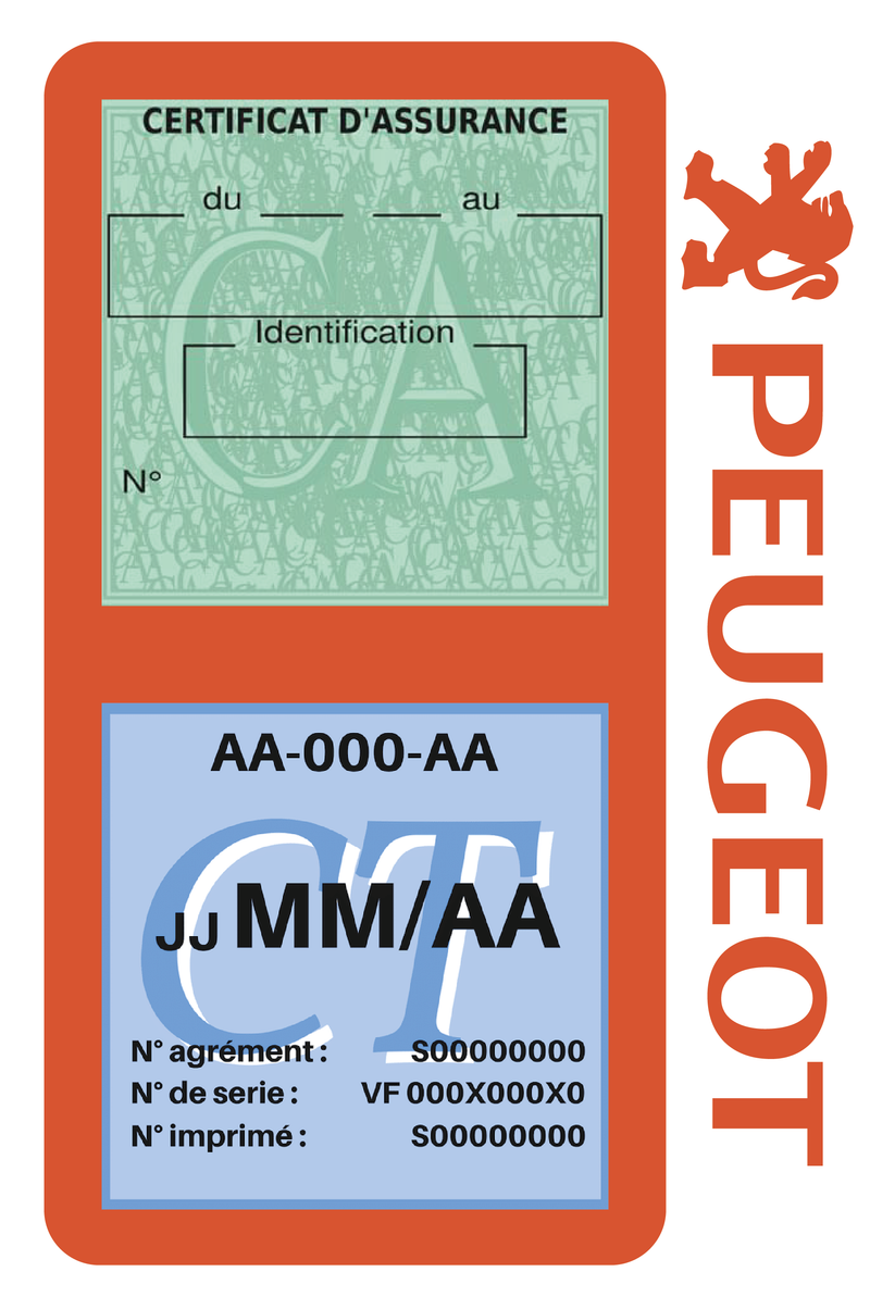 Porte Vignette Assurance Pare Brise Voiture Pour Peugeot Ancien Logo | Double Étui Pochette Adhésive Autocollant Sticker Orange
