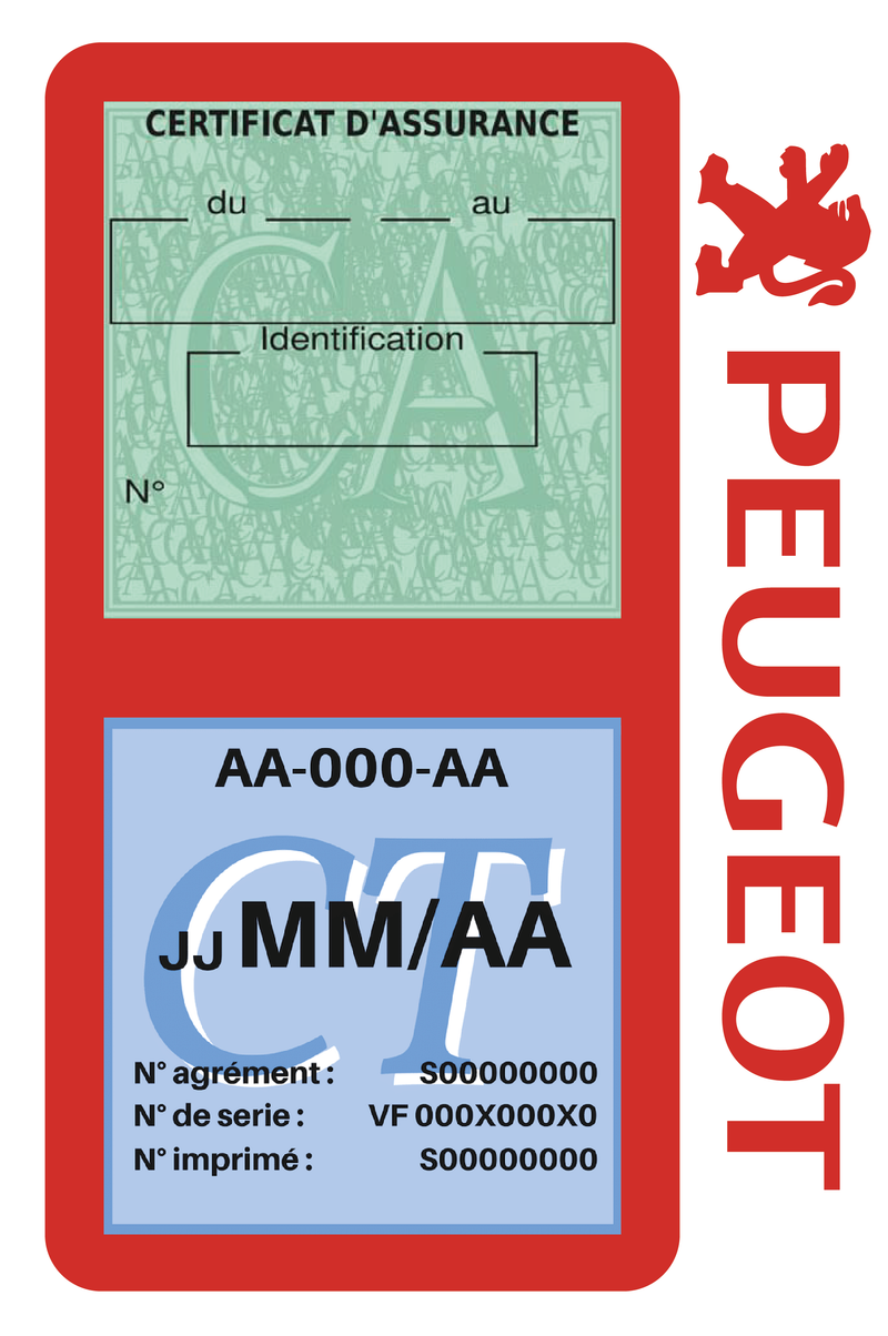 Porte Vignette Assurance Pare Brise Voiture Pour Peugeot Ancien Logo | Double Étui Pochette Adhésive Autocollant Sticker Rouge