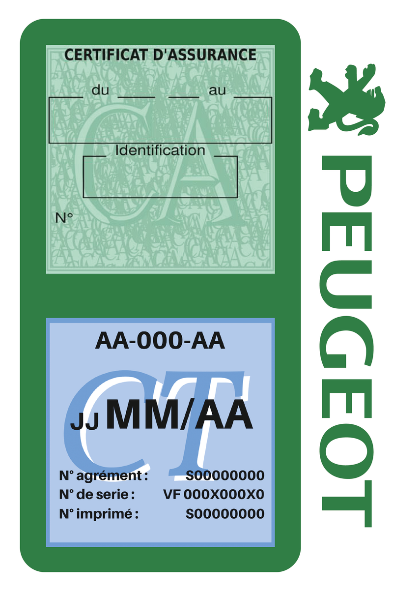 Porte Vignette Assurance Pare Brise Voiture Pour Peugeot Ancien Logo | Double Étui Pochette Adhésive Autocollant Sticker Vert