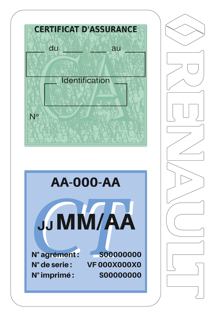 Porte Vignette Assurance Pare Brise Voiture Pour Renault Ancien Logo | Double Étui Pochette Adhésive Autocollant Sticker Blanc