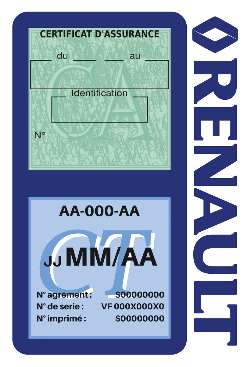 Porte Vignette Assurance Pare Brise Voiture Pour Renault Ancien Logo | Double Étui Pochette Adhésive Autocollant Sticker Bleu