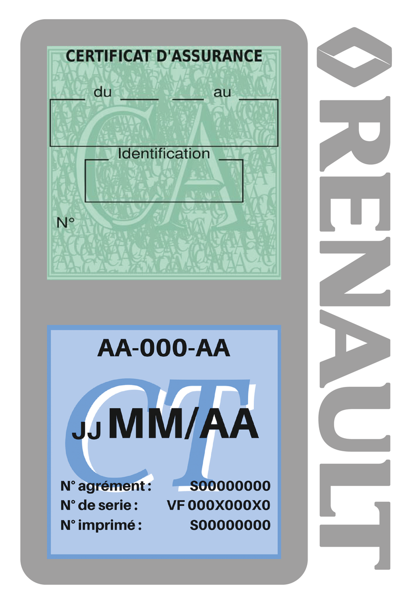 Porte Vignette Assurance Pare Brise Voiture Pour Renault Ancien Logo | Double Étui Pochette Adhésive Autocollant Sticker Gris