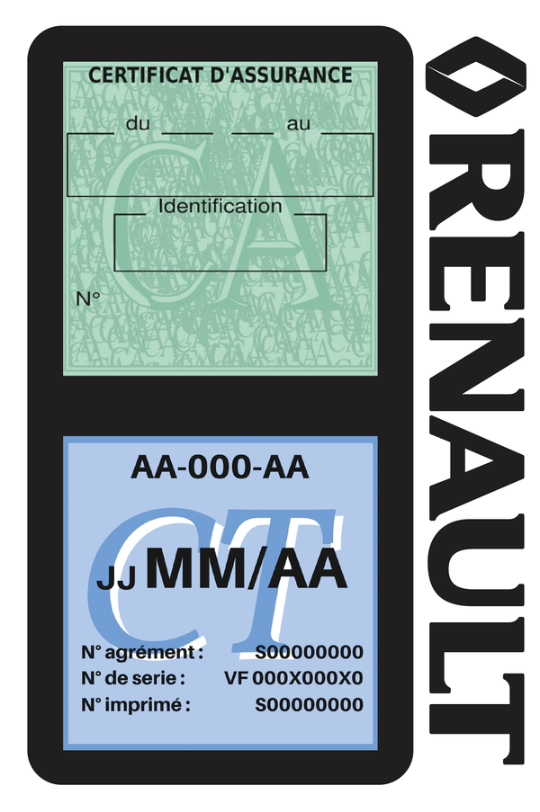 Porte Vignette Assurance Pare Brise Voiture Pour Renault Ancien Logo | Double Étui Pochette Adhésive Autocollant Sticker Noir