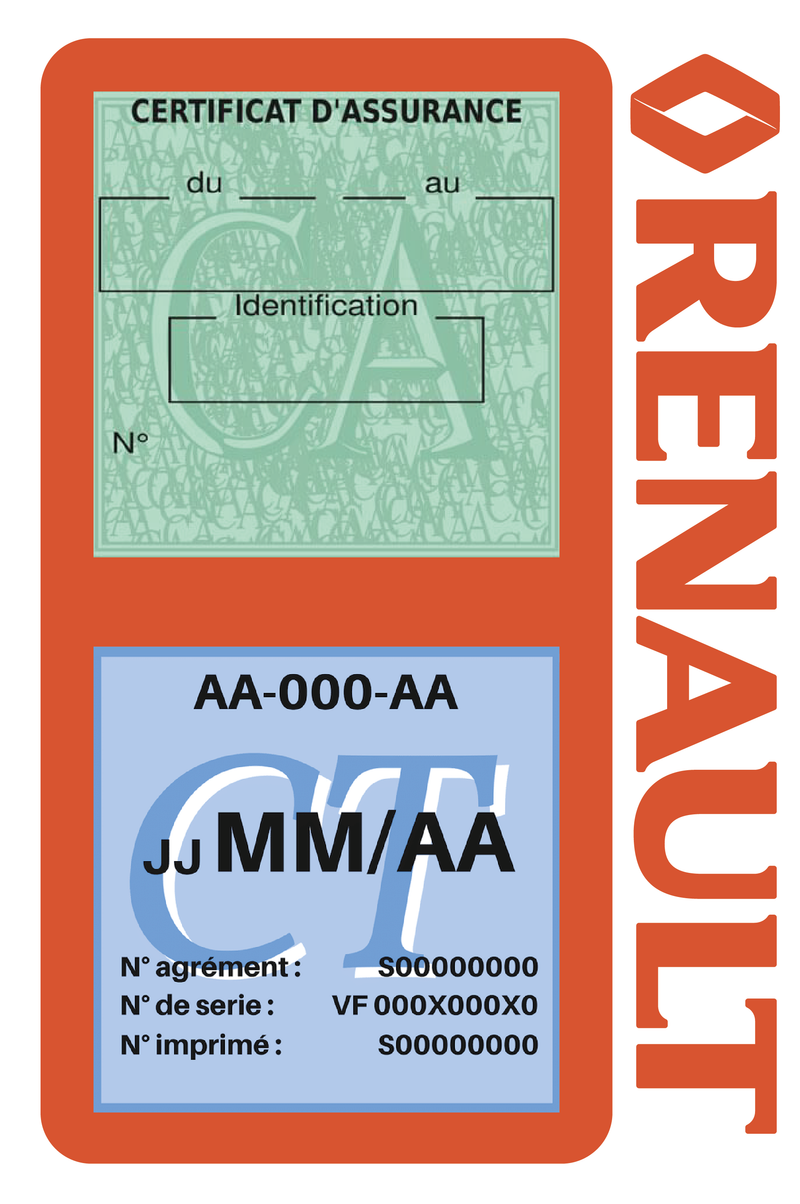 Porte Vignette Assurance Pare Brise Voiture Pour Renault Ancien Logo | Double Étui Pochette Adhésive Autocollant Sticker Orange