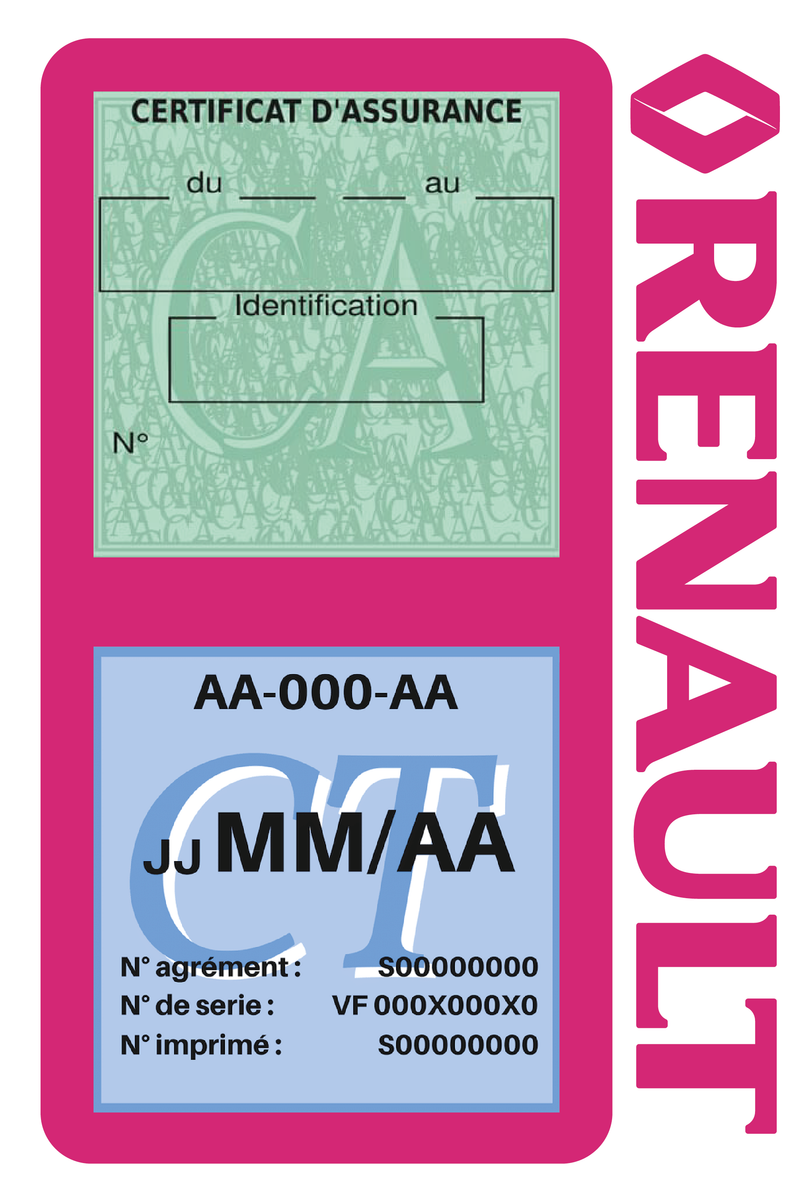 Porte Vignette Assurance Pare Brise Voiture Pour Renault Ancien Logo | Double Étui Pochette Adhésive Autocollant Sticker Rose