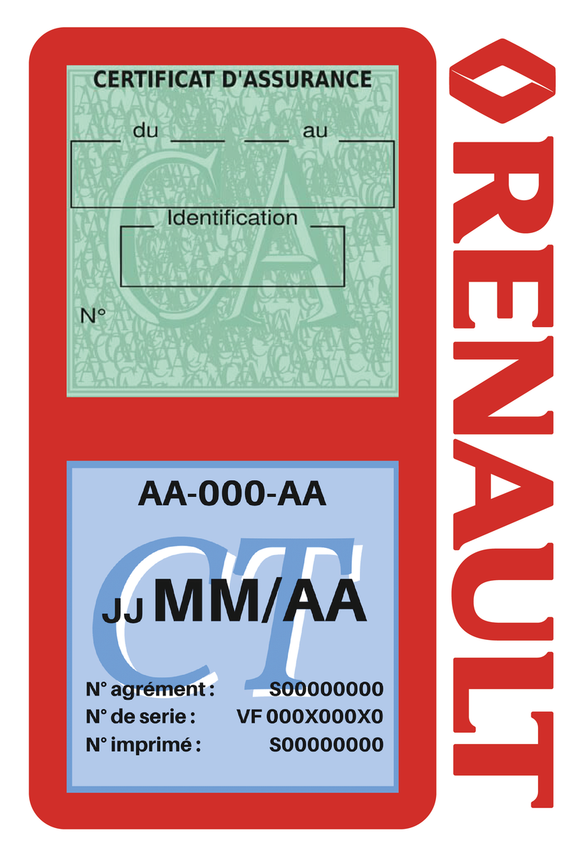 Porte Vignette Assurance Pare Brise Voiture Pour Renault Ancien Logo | Double Étui Pochette Adhésive Autocollant Sticker Rouge
