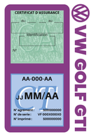 Porte Vignette Assurance Pare Brise Voiture Pour Golf GTI | Double Étui Pochette Adhésive Autocollant Sticker Mauve