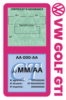 Porte Vignette Assurance Pare Brise Voiture Pour Golf GTI | Double Étui Pochette Adhésive Autocollant Sticker Rose