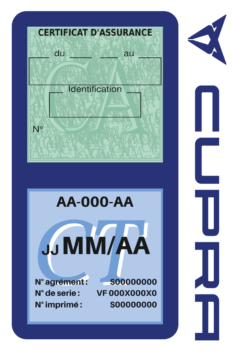 Porte Vignette Assurance Pare Brise Voiture Pour Cupra | Double Étui Pochette Adhésive Autocollant Sticker Bleu