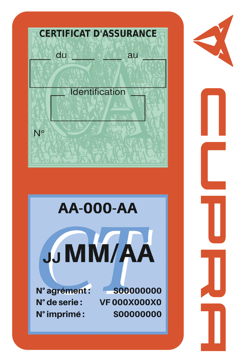 Porte Vignette Assurance Pare Brise Voiture Pour Cupra | Double Étui Pochette Adhésive Autocollant Sticker Orange
