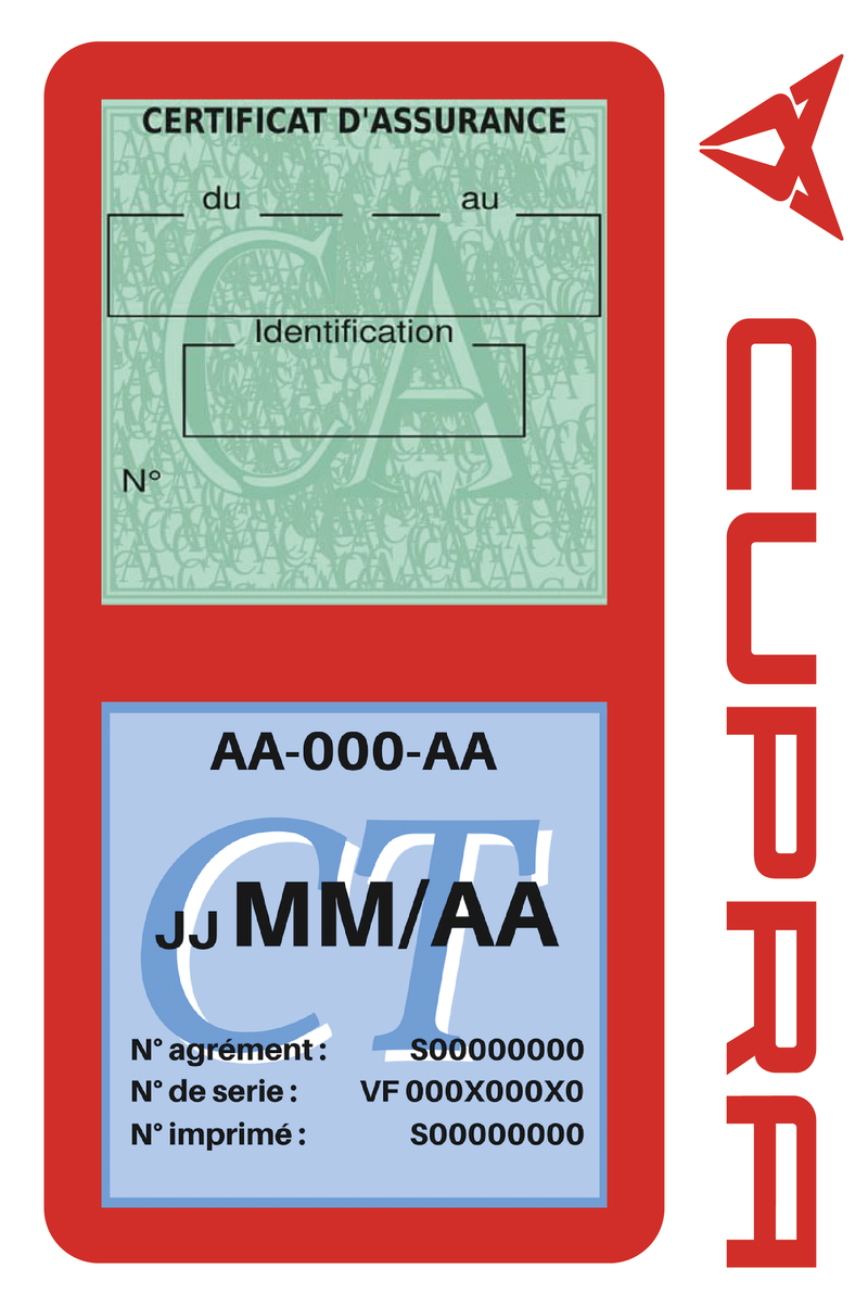 Porte Vignette Assurance Pare Brise Voiture Pour Cupra | Double Étui Pochette Adhésive Autocollant Sticker Rouge
