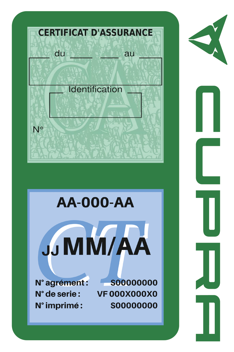 Porte Vignette Assurance Pare Brise Voiture Pour Cupra | Double Étui Pochette Adhésive Autocollant Sticker Vert