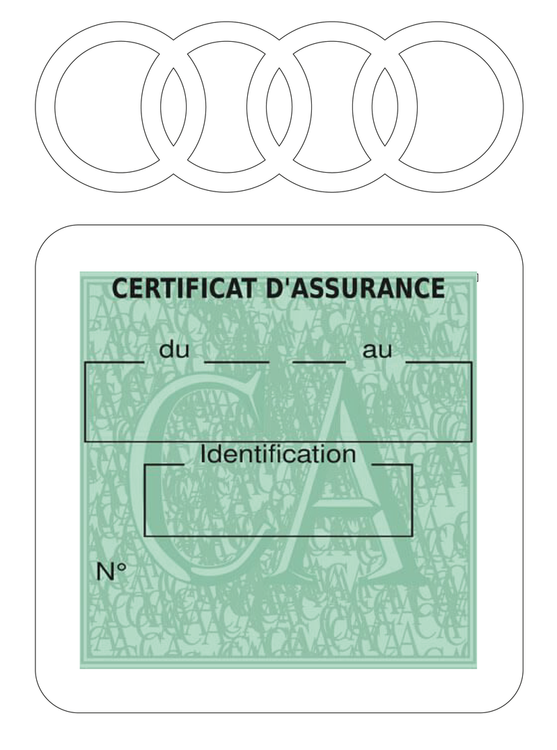 Porte Vignette Assurance Pare Brise Voiture Pour Audi | Étui Simple Pochette Adhésive Autocollant Sticker Blanc