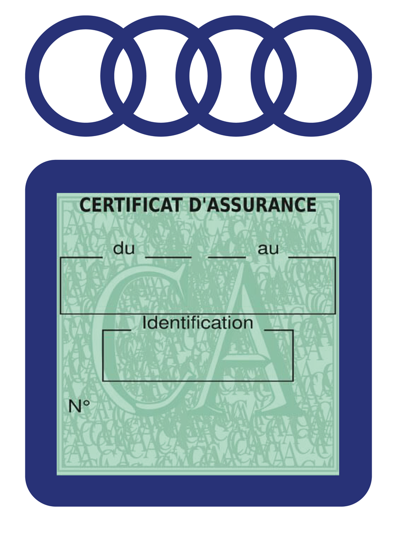 Porte Vignette Assurance Pare Brise Voiture Pour Audi | Étui Simple Pochette Adhésive Autocollant Sticker Bleu