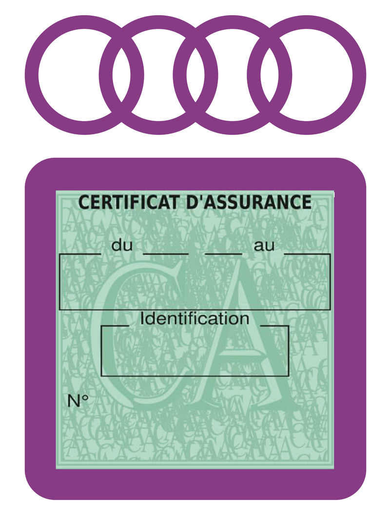 Porte Vignette Assurance Pare Brise Voiture Pour Audi | Étui Simple Pochette Adhésive Autocollant Sticker Mauve